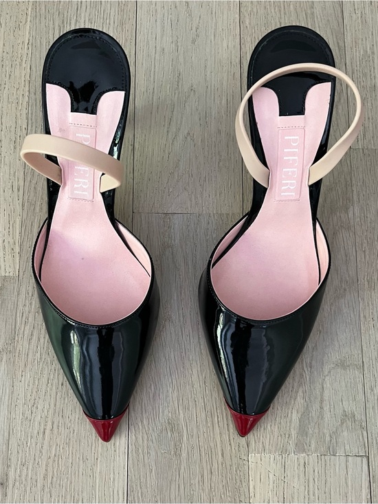 Piferi Shoes - Piferi Black Patent Pointed-Toe Slingback 3" Pumps with Red Tip.  Never worn.